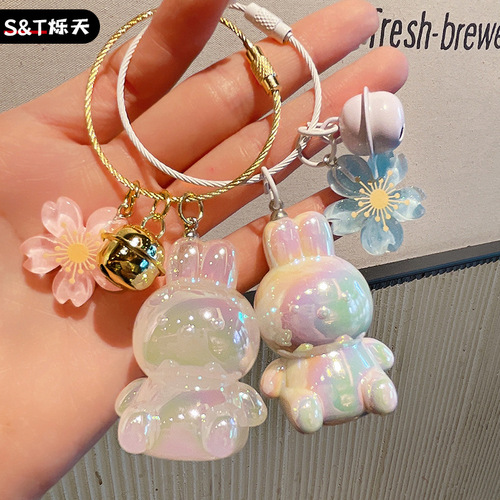 Cartoon Acrylic Colorful Sitting Rabbit Keychain Cute Car Keychain Bag Pendant Small Gift Wholesale