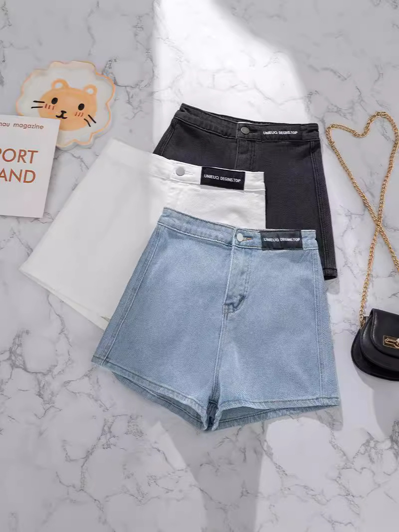 Sexy Hot Girl Label Denim Shorts Women's High Waist Stretch A-Line Slim Tight Wide Leg Casual Straight-Leg Hot Pants Summer a