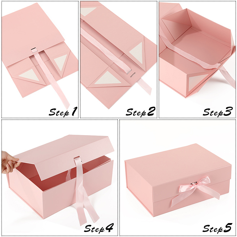 Caja plegable rosa de Amazon al por mayor caja de embalaje de color sólido con logotipo Caja de regalo de absorción magnética del día de San Valentín