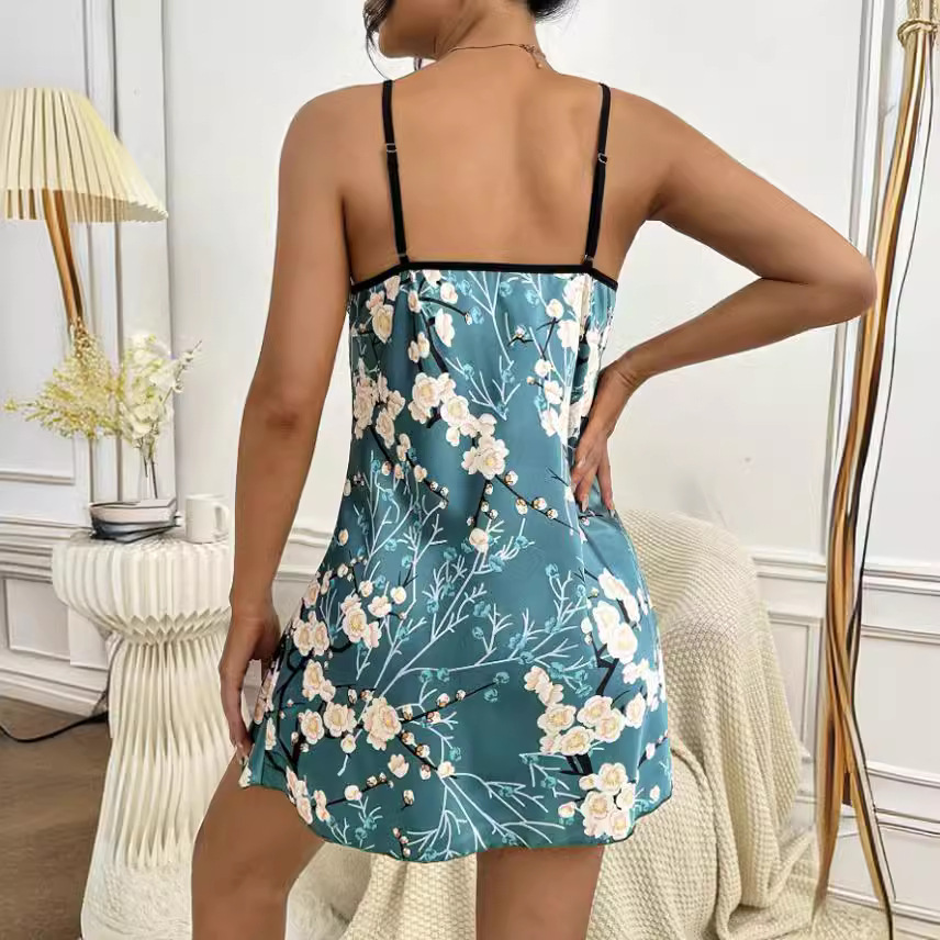Camisola Sexy sin Espalda de Seda de Hielo para Comercio Exterior, Imitación de Seda, Estampada, para Verano, Ropa de Dormir para Mujer, Venta al por Mayor en Existencia image 5
