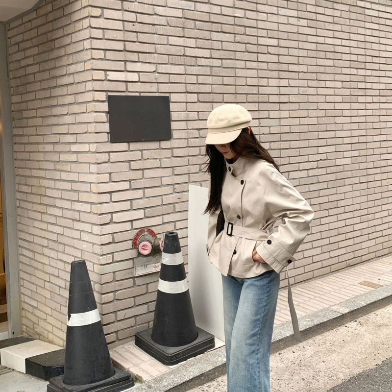 厂家直销2025新款韩系短款风衣外套女英伦风立领收腰外套|undefined