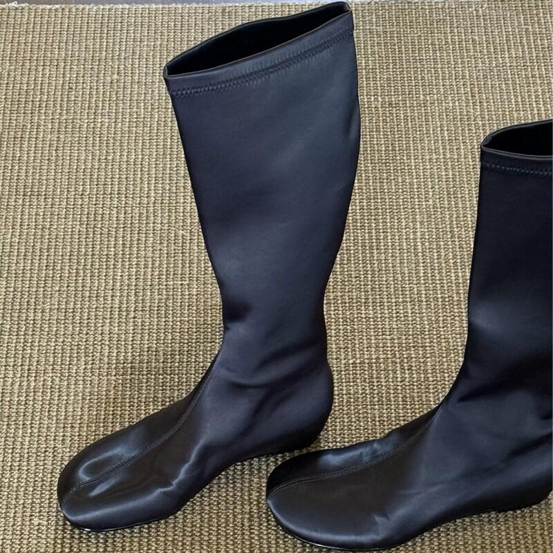 In-stock satin version~26 autumn/winter new style round-toe slim high-tube elastic boots for women, slip-on flat versatile long boots In-stock satin version~26 autumn/winter new style round-toe slim high-tube elastic boots for women, slip-on flat versatile long boots