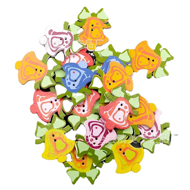 Suela blanca campana pintada botón de madera color de madera de bricolaje campana de Navidad decoración hebilla de madera 50 pc/paquete
