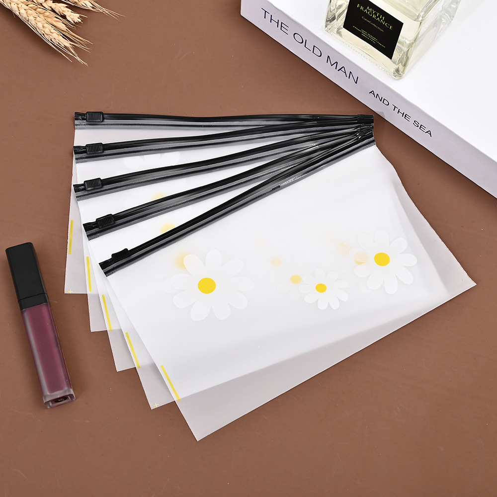 Bolsa de cremallera Margarita bolsa de anillo de pelo estilo coreano bolsa de cremallera fresca translúcido dedo esmerilado bolsa de almacenamiento al por mayor