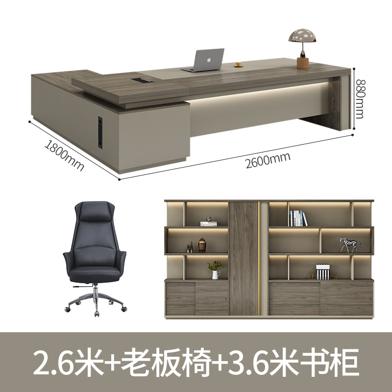 2,6 m Boss table + Chair + 3,6 m librería