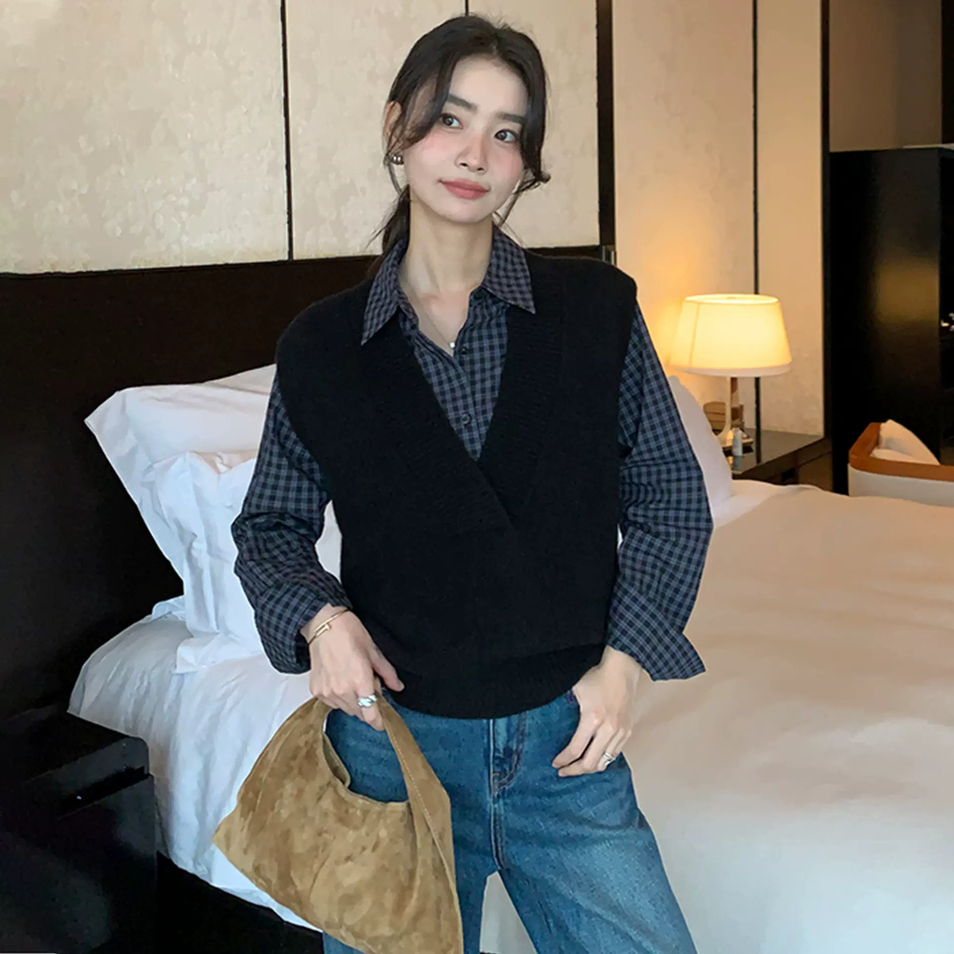 100%纯羊毛马甲女士秋冬新款宽松百搭V领背心毛衣气质坎肩针织衫