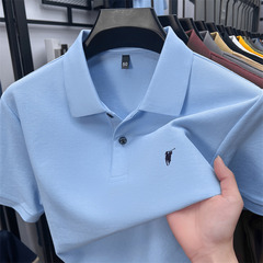 100% コットン半袖tシャツメンズ夏服上着折り襟無地刺繍夏ビジネスポロシャツ半袖ファッション