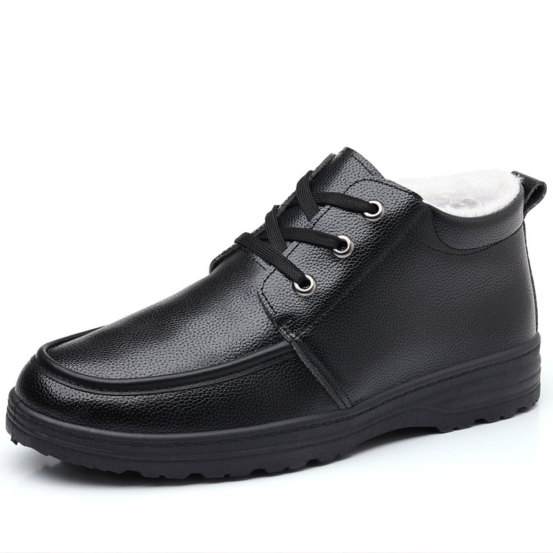 2023 Invierno cálido forrado de lana engrosada de los hombres zapatos de cuero casuales botas de algodón con cordones zapatos de algodón altos zapatos de mediana edad y ancianos