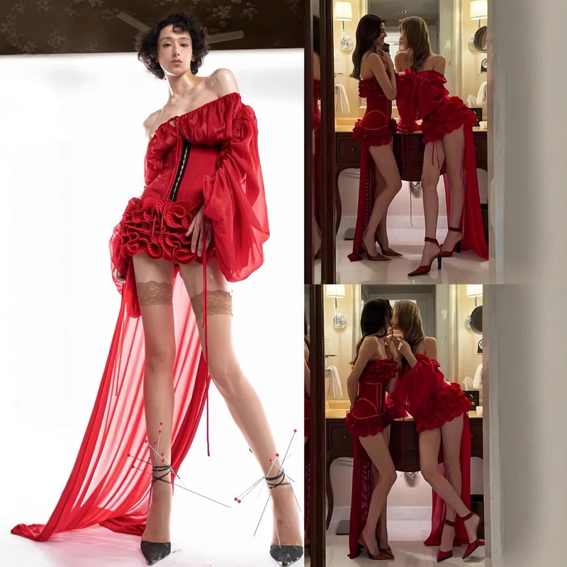 Vietnamese Niche Brand Designer Tube Top Pleated One-Shoulder Slim Hip-Hugging Tail Dress Women's Dress Long Skirt