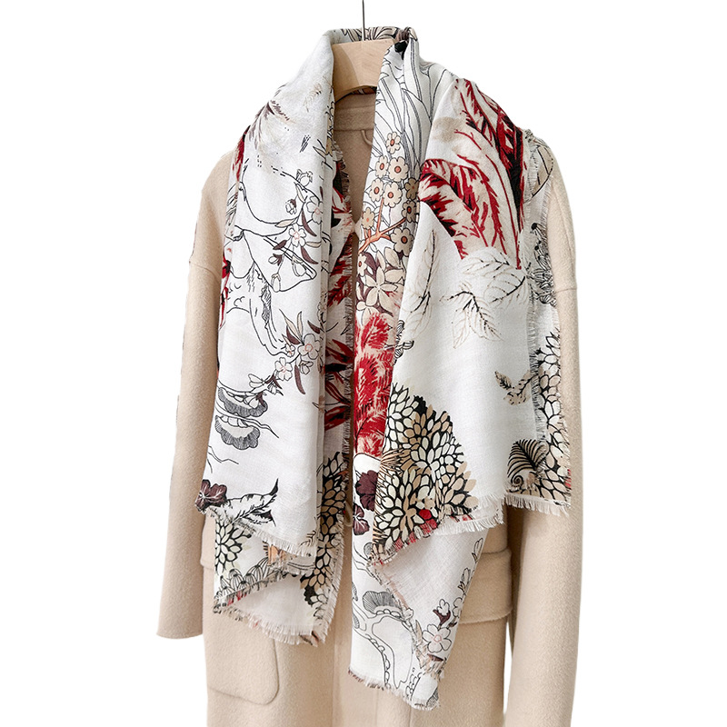 La tendencia de la red dulce estilo de impresión de seda japonesa y coreana mujer elegante moda temperamento delgado bufandas de aire acondicionado