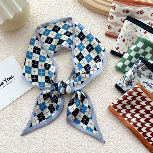 New style small long silk scarf for women in spring, autumn and winter, fashionable matching shirt, suit, narrow hairband, streamer, tied bag