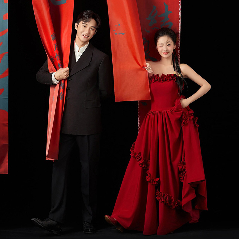 Plus-Size New Chinese-Style Toast Dress for the Bride, 2026 New Niche Retro Strapless Engagement Homecoming Dress, Wedding Casual Wear