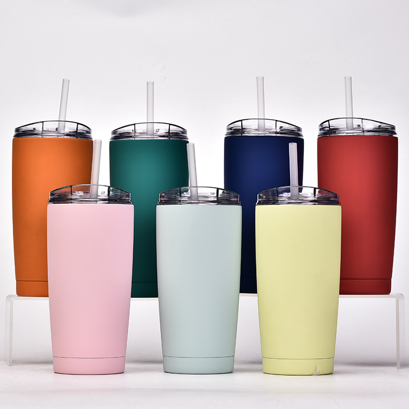 Double-layer Stainless Steel Creative Handy Cup Office Home Leisure Car Water Cup With Straw Insulation Portable Coffee Cup display picture 2