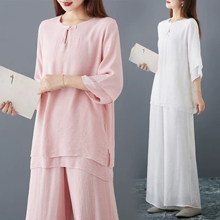 2025棉麻瑜伽服夏季禅修服女两件套套装新款禅意居士服