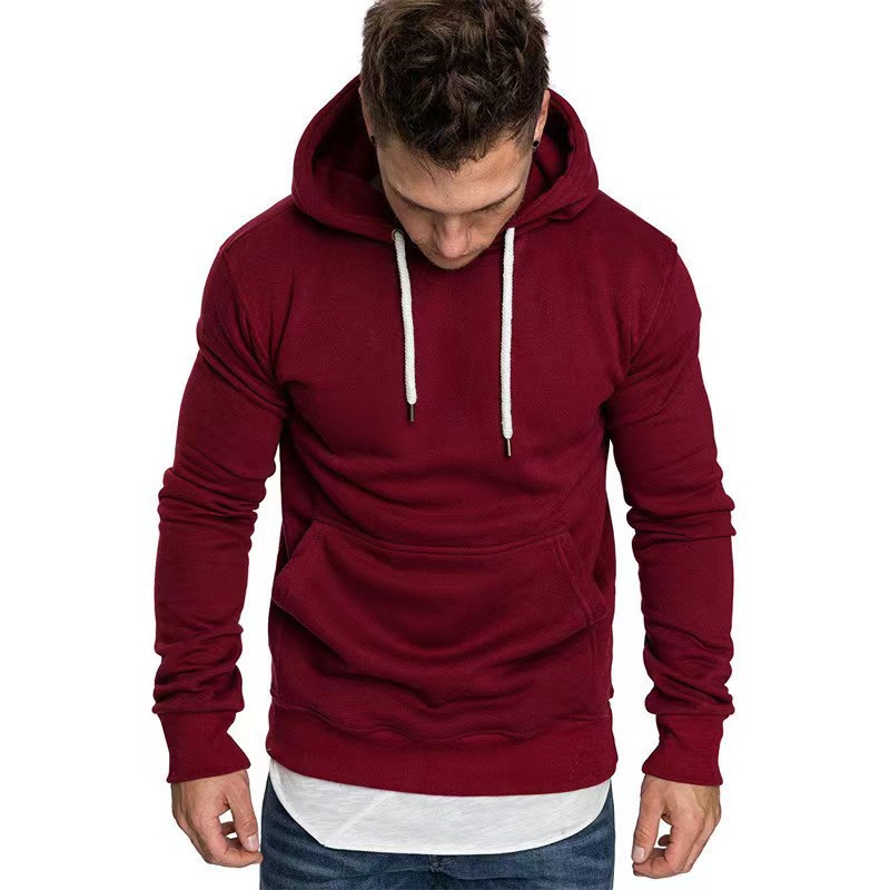 New Spring and Autumn Men's Classic Blank Hooded Sweater Solid Color Fleece Pullover Youth Fashion Hoodie Loose Hooded Sweater_voghion.com