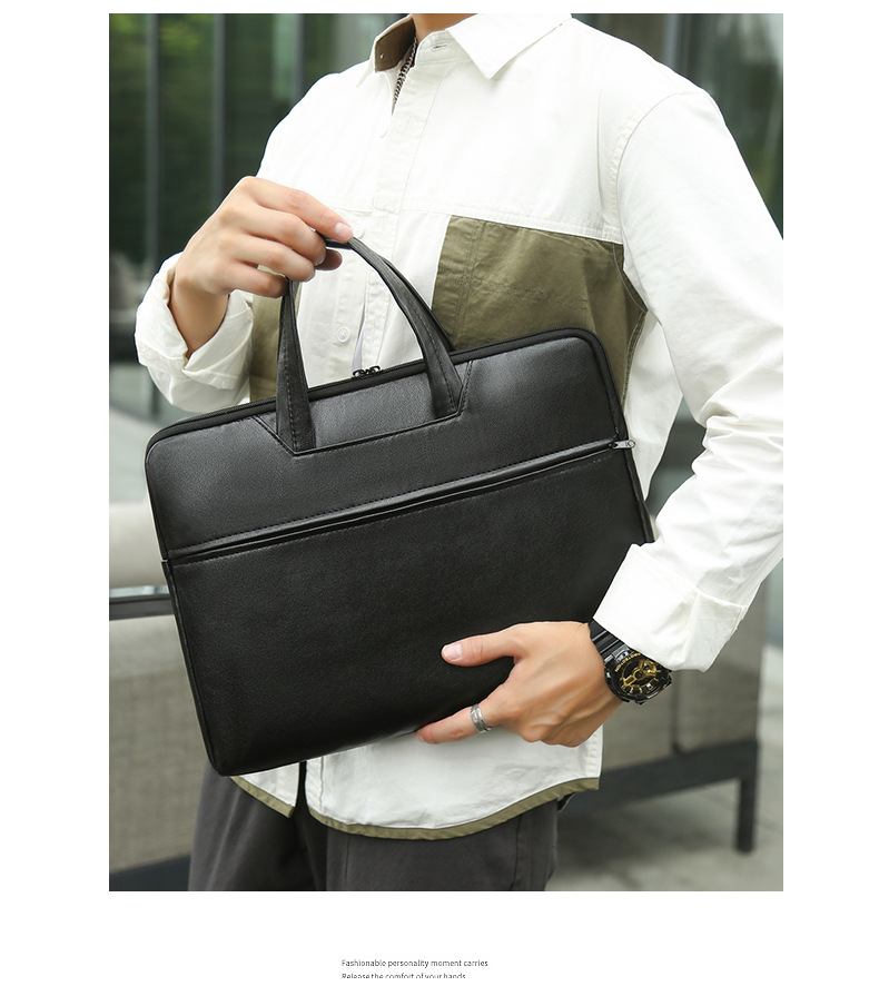 Portable Laptop Bag Autumn Pu Fashion Simple Black Men's Handbag display picture 17