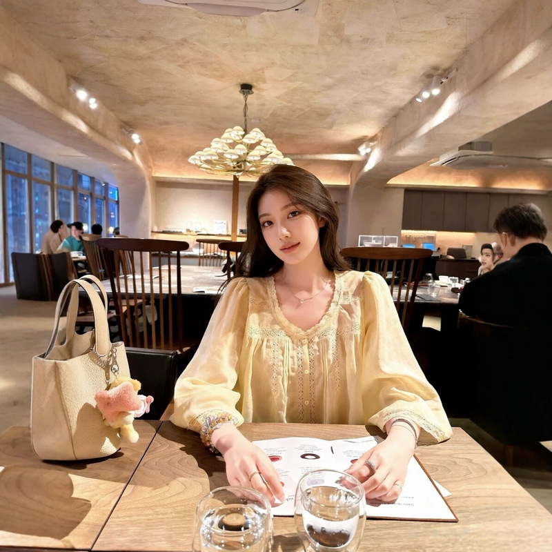 Butterfly Baby Hi Gentle Slimming Lace Water-Sleeve Doll Shirt Loose Blouse Top for Women Butterfly Baby Hi Gentle Slimming Lace Water-Sleeve Doll Shirt Loose Blouse Top for Women