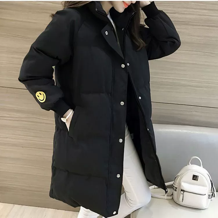 Long warm down jacket with hood, mid-length, Korean style