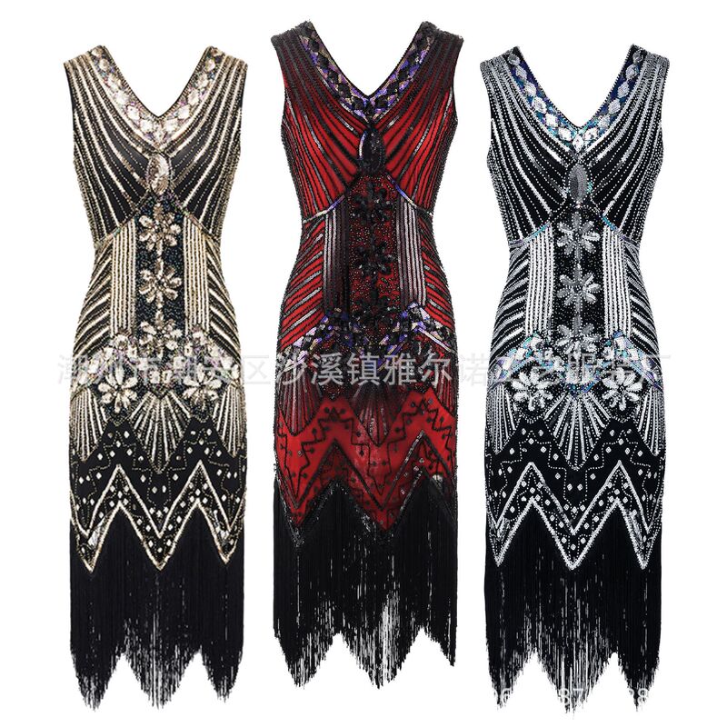 Sequin Beaded Tassel Dress 1920s Retro European and American Banquet Dress Stage Performance Amazon Cross Border Sequin Beaded Tassel Dress 1920s Retro European and American Banquet Dress Stage Performance Amazon Cross Border