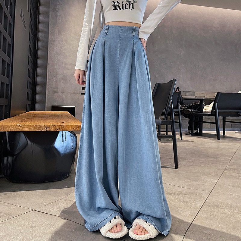 ChicShe 2025 Hot-Selling High-Waisted Straight-Leg Wide-Leg For Tall And Petite Women Soft Denim Slightly Spicy Pants_ecoleips.com