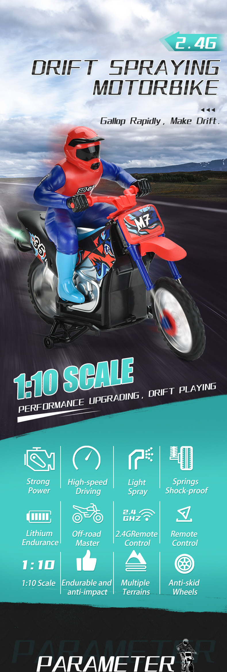 2.4G Motorcycle Stunt Spray Light Rechargeable Boys Remote Control Car Model Children's Toy_voghion.com