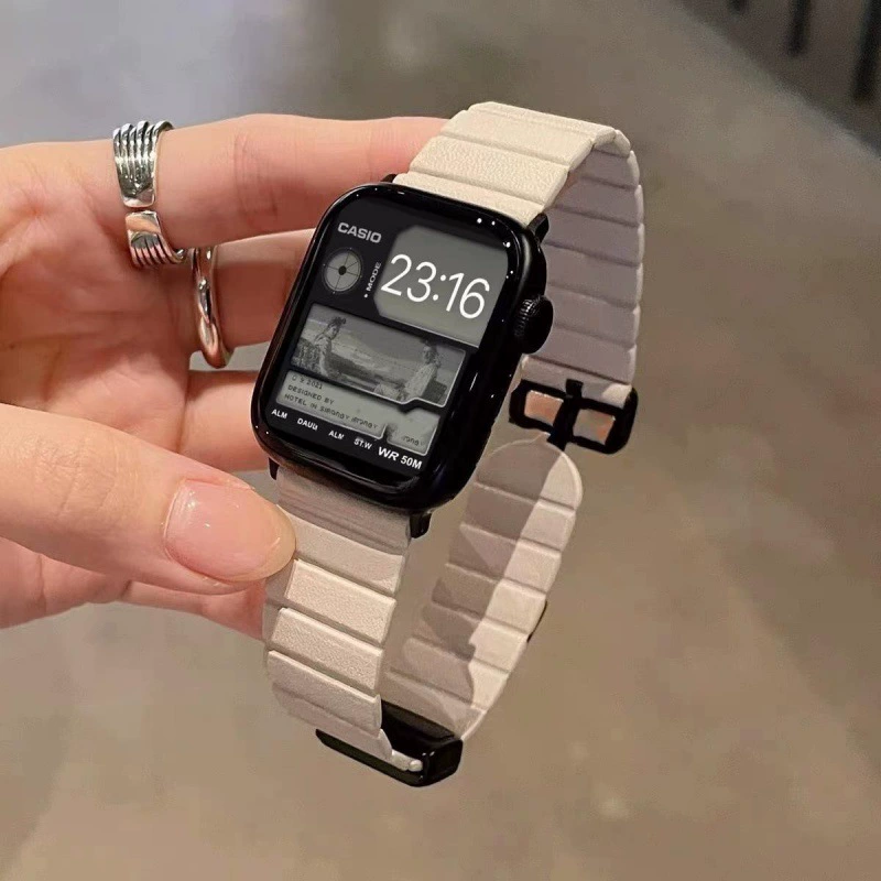 Подходит для AppleWatch Apple Watch iWATCH867 поколения S9 повседневный ветер, светлая кожа магнитный ремешок SE2