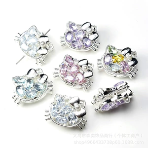 Sen Yi Jewelry Double-Sided Zircon-Inlaid Kt Cat Head Beads with Hole for DIY Straight Hole Beading Phone Chain Accessories