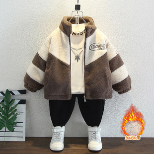 Boys' 2025 New Wool Sweater, Stylish Kidsren's Velvet Thickeneded Kidsren's Outwear, Boy's Clothing, Winter Warm and Trendy