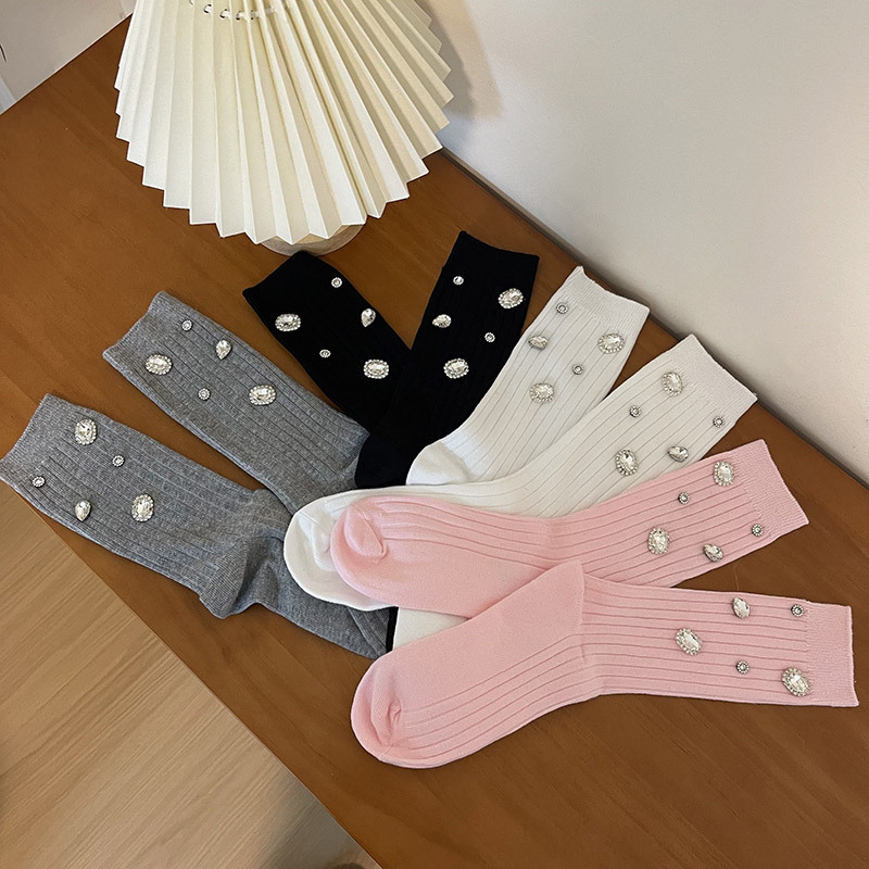 Millennium y2g Millennium hot girl vintage flash Diamond wide stripe cotton mid-calf socks nightclub shiny disco jumping pile socks for women