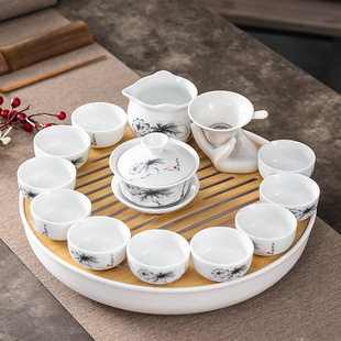 Kung Fu Tea Set suit Household Simple Living Room Complete Set Ceramic Cover Bowl Tea Cup Tray Water Storage Tea Tray Amine Plate