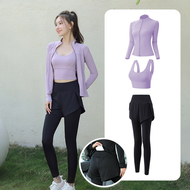 Trajes de yoga para mujeres de verano para correr ropa deportiva suelta rápida ropa seca bolsillo para correr trajes de mujeres de la mañana para correr comercio exterior