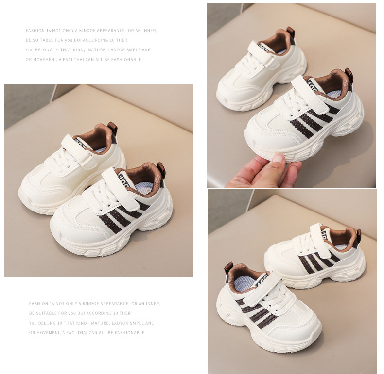 Baskets blanches en cuir pour enfants avec semelle souple bébé_voghion.com