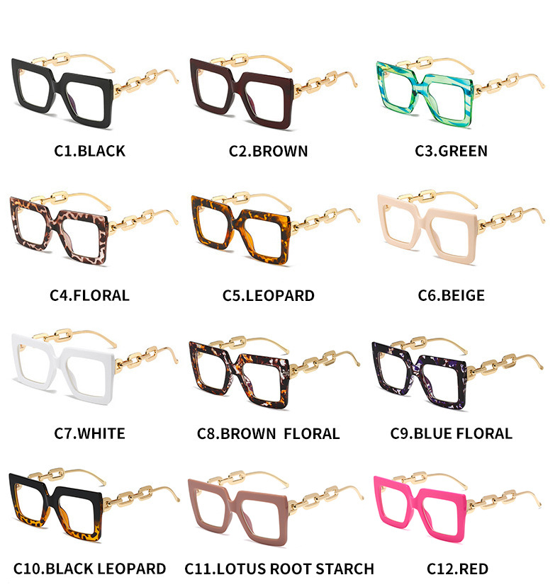Daily Occasion Color Block, Leopard, Chains Print Pattern Fashion Color Block Leopard Chains Print PC Square Full Frame Optical Glasses