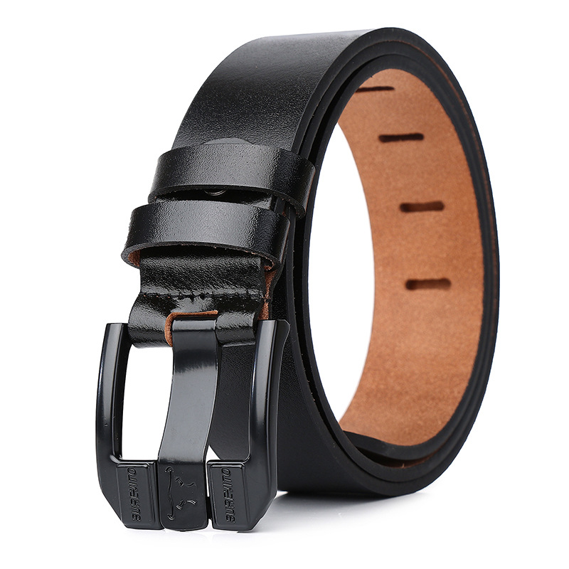 New Top Layer Cowhide Men's Genuine Cowhide Buckle Belt with 3.8 Wide Holes for Casual and Versatile Horizontal Holes, Pure Cowhide Belt for Men_voghion.com