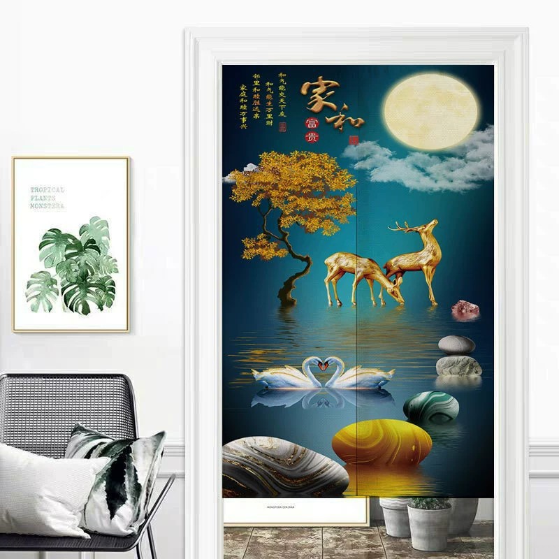 Cotton and Linen Fabric Partition Door Curtain, Punch-Free Wind-Blocking Half Curtain, Simple Kitchen Door Curtain for Home Use, One-Piece Drop Shipping