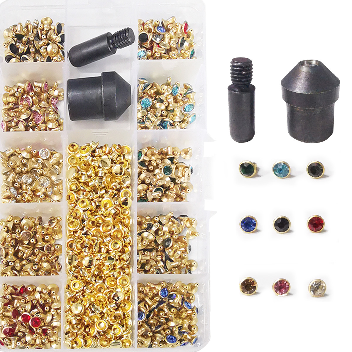 540套盒装管钻配手压模  铆钉A级白色钻玻璃水晶帽钉服饰鞋子装饰