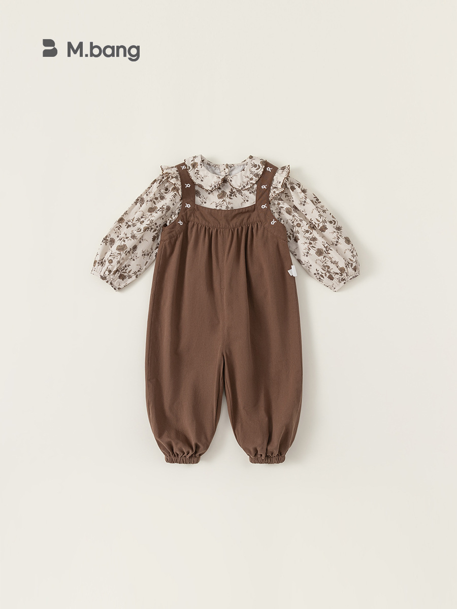 Conjunto de Dos Piezas de Ropa Infantil Youbao para Niña, Camisa con Cuello de Muñeca Floral y Overol, Estilo Pastoral, Atuendo de Primavera