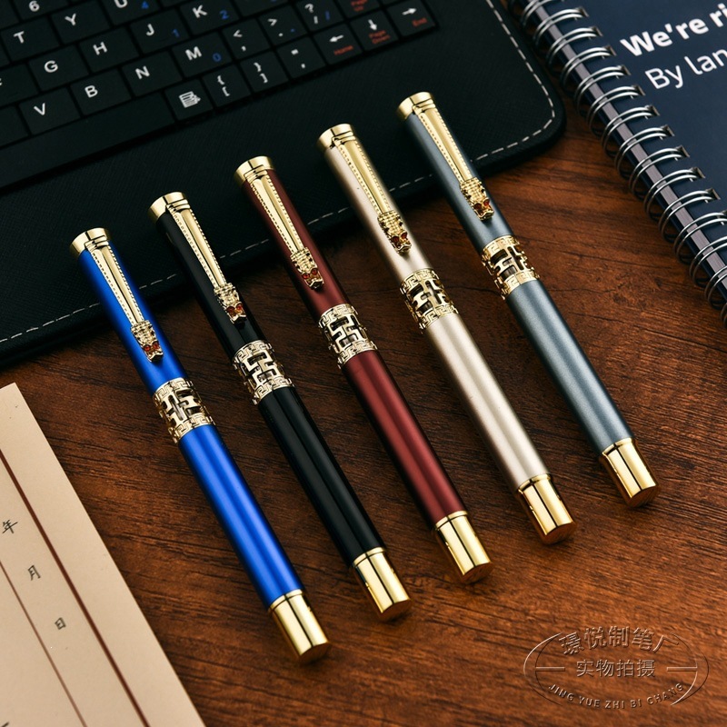 Wholesale metal ballpoint pens with hollowed-out designs, suitable for business and office use as gifts or promotional items; custom logo printing available
