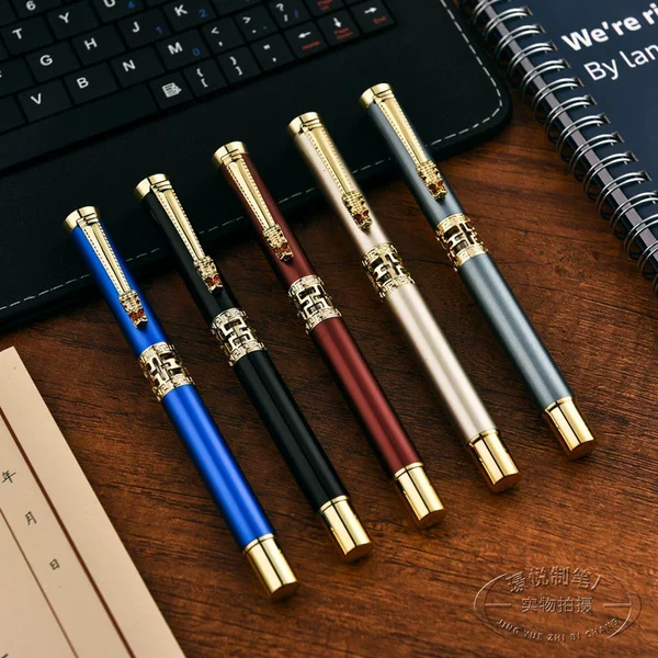 Wholesale metal ballpoint pens with hollowed-out designs, suitable for business and office use as gifts or promotional items; custom logo printing available
