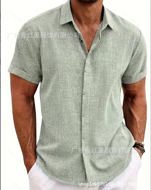 メンズリネン半袖tシャツゆるいスウェットソリッドカラー半袖綿麻シャツ男ビーチビッグサイズ男半袖シャツ|undefined