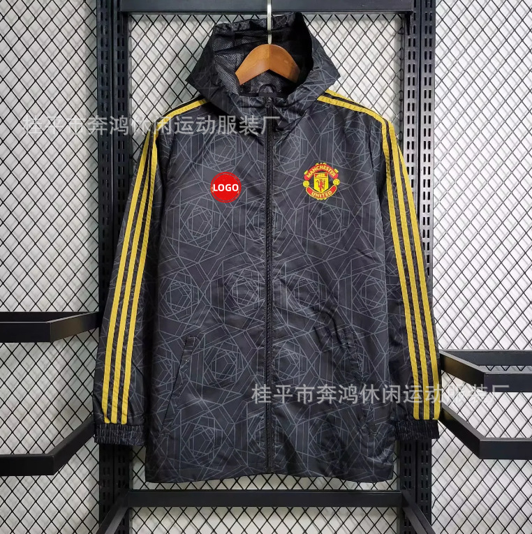 2526 chaqueta de fútbol con capuz nueva chaqueta de calentamiento a prueba de viento Barcelona Arsenal Real Madrid Manchester United chaqueta deportiva