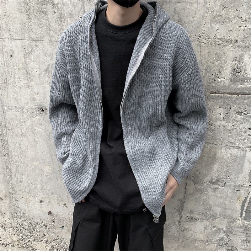 Tiktok same style light mature men's hooded sweater loose cardigan American vibe retro sweater factory direct sales