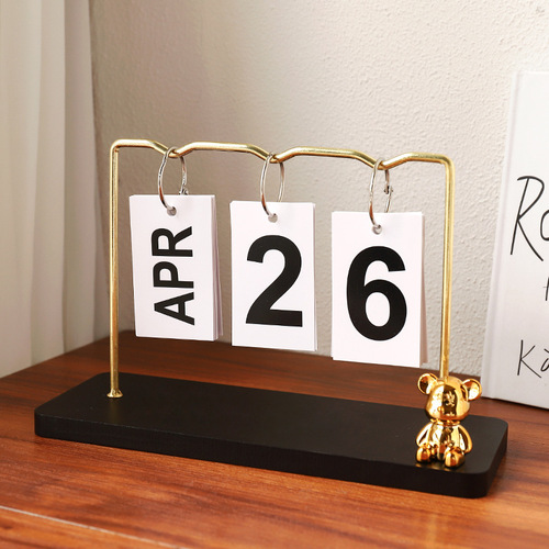 Creative and simple cute bear metal calendar ornament Living room entrance desk decoration page flip small desk calendar ornament