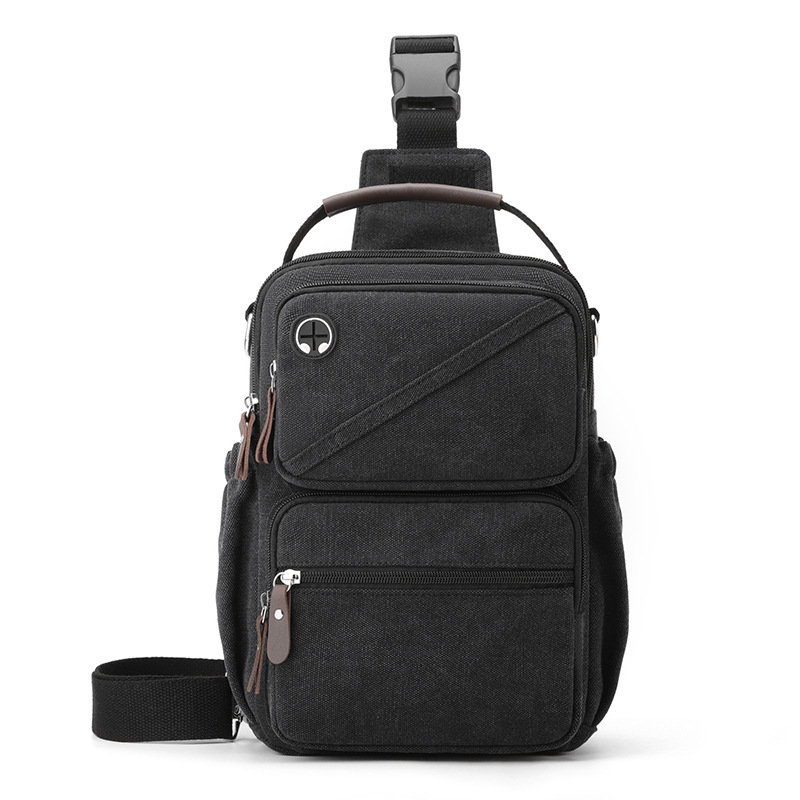 2024 Bolso de pecho de lona retro de moda para hombre nuevo transfronterizo Bolso de mensajero para hombre multifuncional al aire libre de gran capacidad