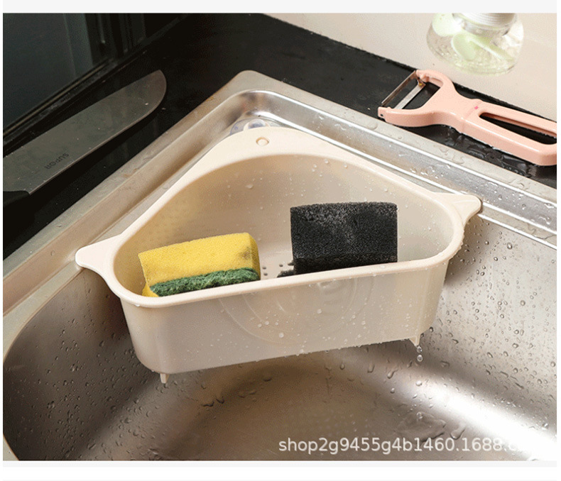 厨房水槽三角沥水篮带吸盘可挂式果蔬皮收纳篮可放海绵抹布塑料篮