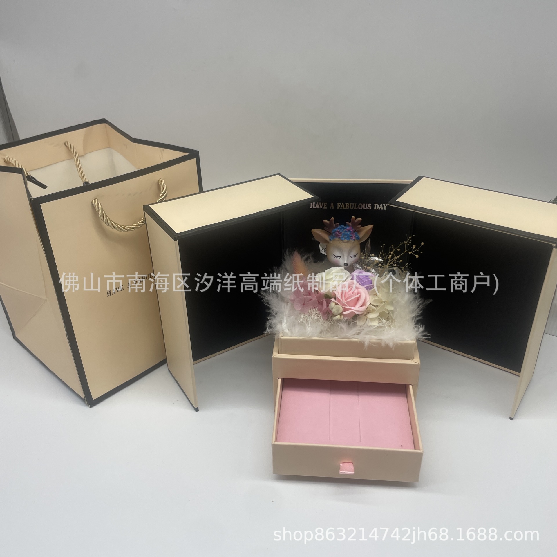 情人节礼物玫瑰花小鹿礼盒 耳钉项链送女友浪漫惊喜口红礼盒