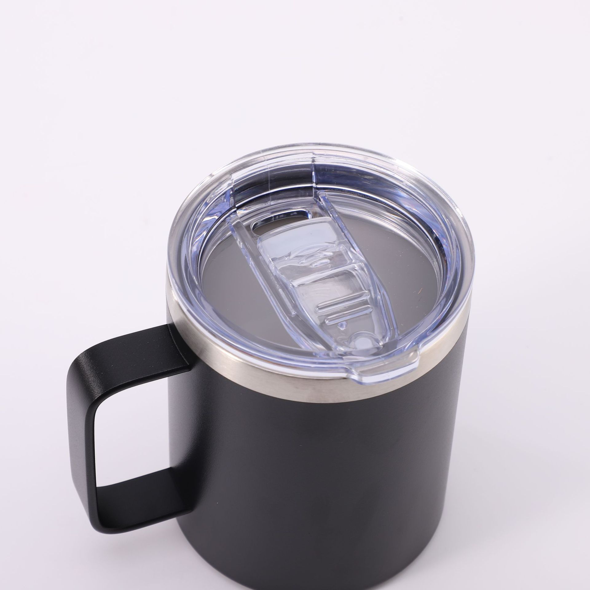 En stock suministro directo nuevo 12oz taza 304 taza de vacío de acero inoxidable mango spray de plástico Oficina taza de café al por mayor