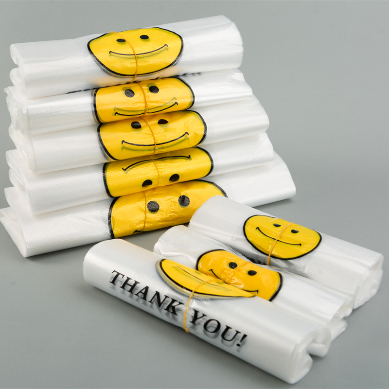 笑脸袋透明塑料袋超市购物袋水果袋外卖打包食品袋背心袋批发