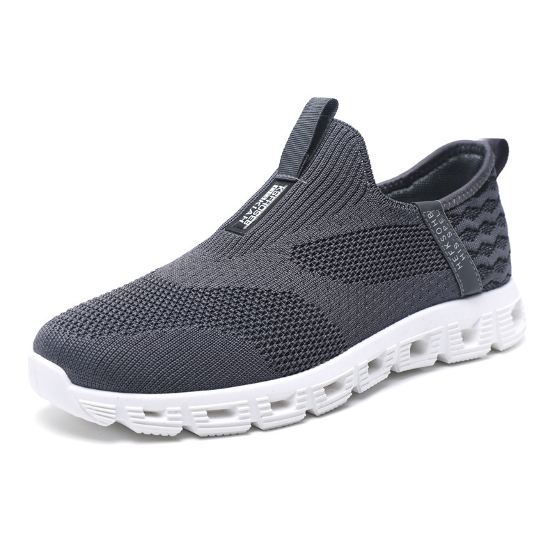 Zapatos deportivos transfronterizos de talla grande para hombre, nuevo estilo de zapatillas deportivas de punto, zapatos casuales sencillos sin cordones para hombre, zapatos ligeros para hombre