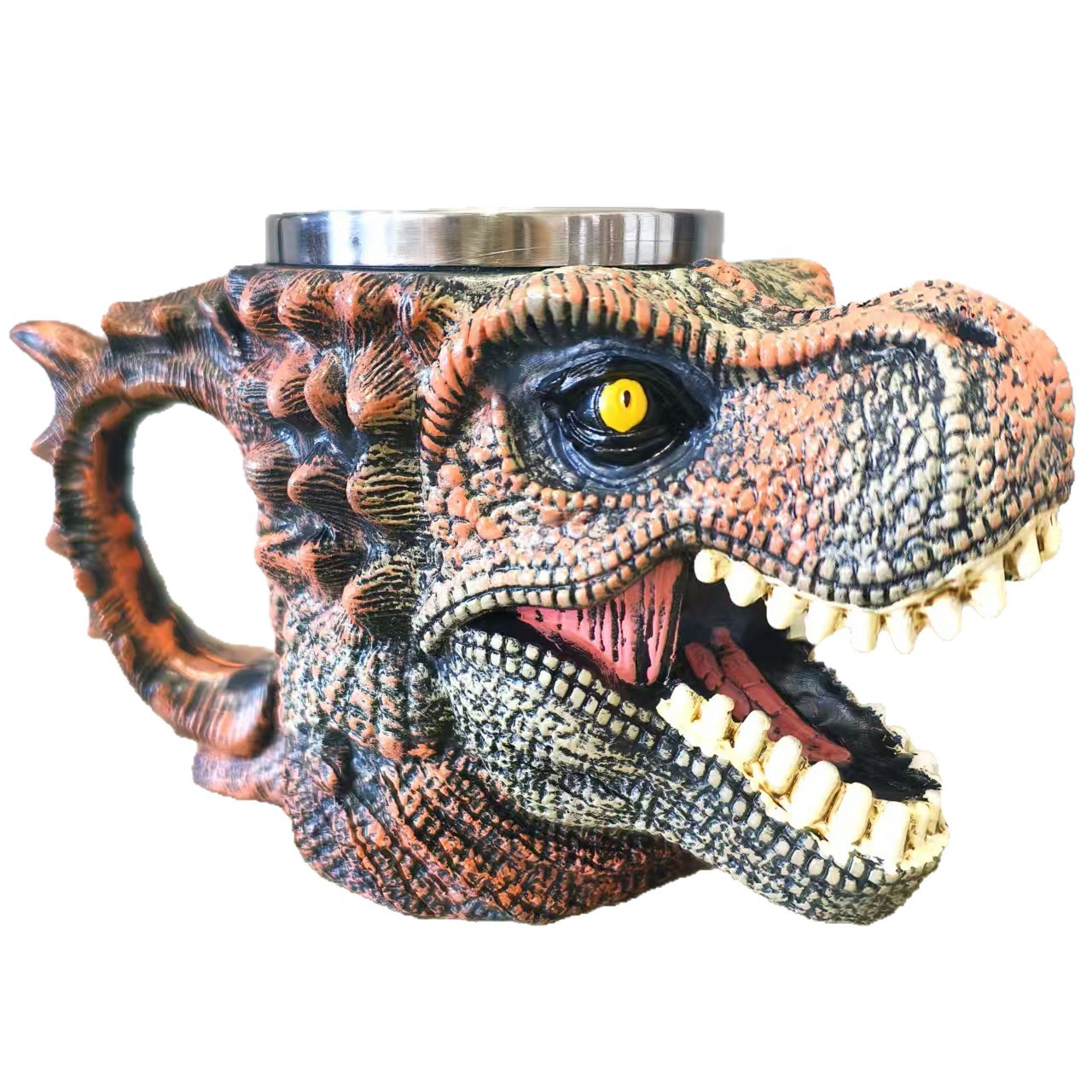 2025 nuevos productos creativos transfronterizos Amazon resina de acero inoxidable retro cabeza de dinosaurio fabricantes de tazas al por mayor